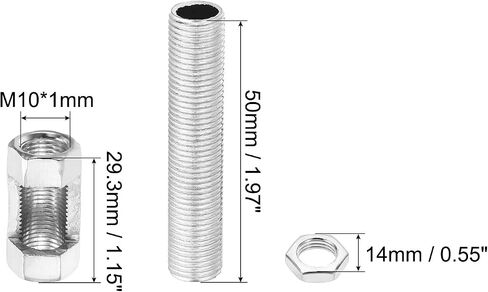 PATIKIL M10 Fine Thread Lamp Pipe Repair Parts Kits, 20 Pcs M10×25 Metal Hexagon Open Coupling Nut with Threaded Pipe and Hex Nut for Lights Extension Rod in Saudi Arabia