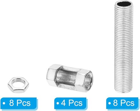 PATIKIL M10 Fine Thread Lamp Pipe Repair Parts Kits, 20 Pcs M10×25 Metal Hexagon Open Coupling Nut with Threaded Pipe and Hex Nut for Lights Extension Rod in Saudi Arabia