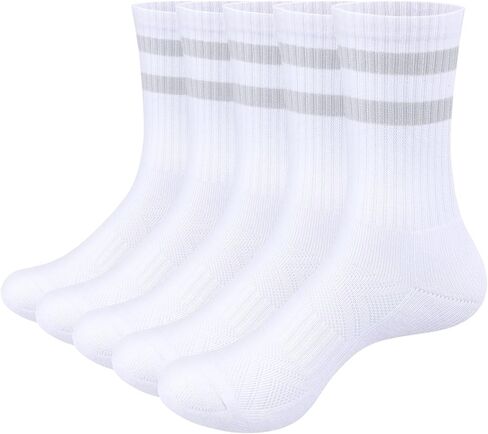 YUEDGE Womens Striped Crew Socks Moisture Wicking Cushioned Women's Socks Basic Casual Athletic Socks for Women, 5 Pairs in Kuwait