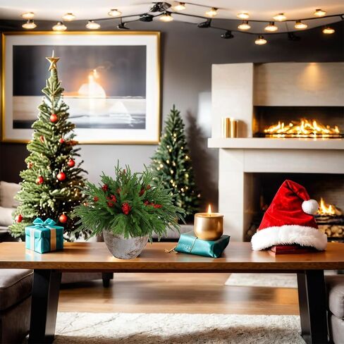 12 Pcs Artificial Norfolk Pine Branches with 8PCS red Fruits 18" Plastic Christmas Plants Decor Faux Greenery Stems Pine Picks Outdoor Faux Plants for Xmas Indoor, Front Porch Home Decor in Saudi Arabia