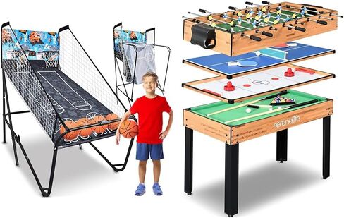SereneLife Dual Hoop Basketball Shootout Indoor Home Arcade Room Game with Electronic LED Digital Double Basket Ball Shot Scoreboard & Play Timer Fold-up Court Shooting Sports for Kids&Adults Player in Saudi Arabia