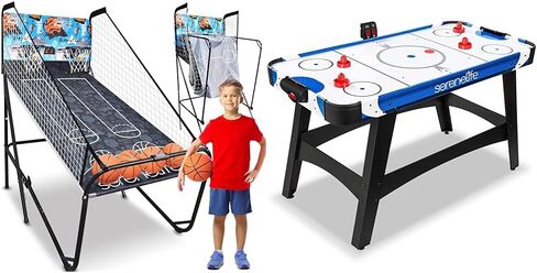 SereneLife Dual Hoop Basketball Shootout Indoor Home Arcade Room Game with Electronic LED Digital Double Basket Ball Shot Scoreboard & Play Timer Fold-up Court Shooting Sports for Kids&Adults Player in Saudi Arabia