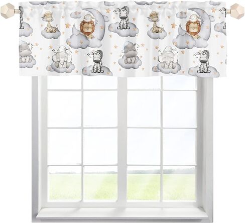 Sleepy Jungle Safari Animals Clouds Curtain Valances 54''x18'' Cute Lion Zebra Elephant Giraffe Rod Pocket Small Curtains Window Treatments Toppers Toddler Kids Nursery Playroom Bedroom Decor 1 Pack in Kuwait
