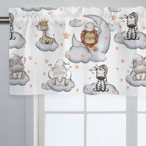 Sleepy Jungle Safari Animals Clouds Curtain Valances 54''x18'' Cute Lion Zebra Elephant Giraffe Rod Pocket Small Curtains Window Treatments Toppers Toddler Kids Nursery Playroom Bedroom Decor 1 Pack in Kuwait