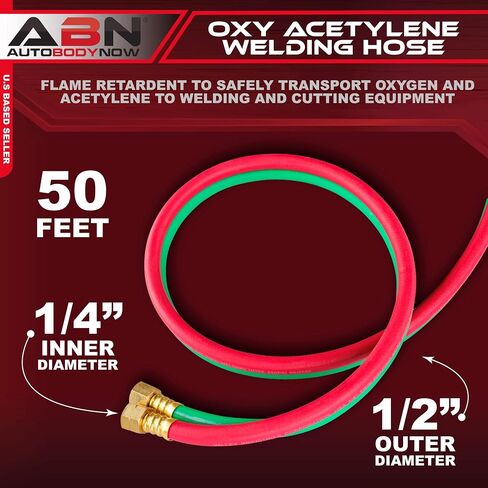 ABN Oxy Acetylene Hose, 50 Foot x 1/4 Inch - B Fitting Twin Cutting Torch Hose for Welding in Kuwait