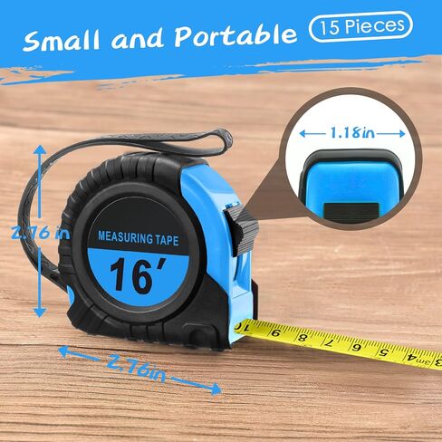 15 Pieces Measuring Tape 16 Ft/ 5 M Self Lock Retractable Measuring Tape Easy Read Tape Measure with Fractions 1/8 Small Tape Measure with Pause Buttons for Engineer Crafter (Blue) in Saudi Arabia