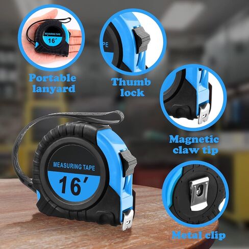 15 Pieces Measuring Tape 16 Ft/ 5 M Self Lock Retractable Measuring Tape Easy Read Tape Measure with Fractions 1/8 Small Tape Measure with Pause Buttons for Engineer Crafter (Blue) in Saudi Arabia