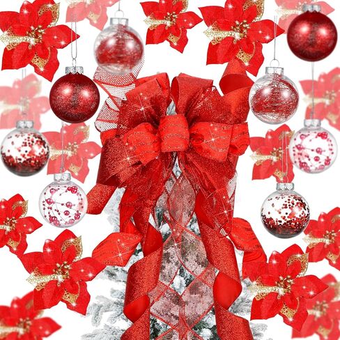 49 Pcs Christmas Tree Decoration Set Christmas Tree Topper Bow 24 Pcs Christmas Glitter Artificial Poinsettia Flowers 24 Pcs 2.36 Inch Christmas Ball Ornaments for Xmas Wedding Birthday (Blue) in Saudi Arabia