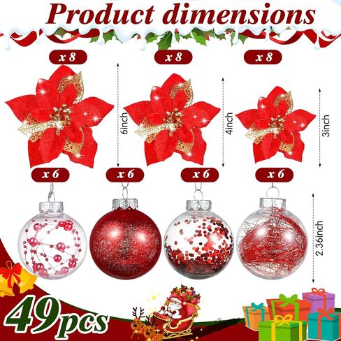 49 Pcs Christmas Tree Decoration Set Christmas Tree Topper Bow 24 Pcs Christmas Glitter Artificial Poinsettia Flowers 24 Pcs 2.36 Inch Christmas Ball Ornaments for Xmas Wedding Birthday (Blue) in Saudi Arabia