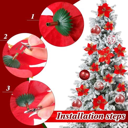 49 Pcs Christmas Tree Decoration Set Christmas Tree Topper Bow 24 Pcs Christmas Glitter Artificial Poinsettia Flowers 24 Pcs 2.36 Inch Christmas Ball Ornaments for Xmas Wedding Birthday (Blue) in Saudi Arabia