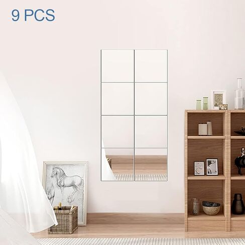 9pcs Self-Adhesive Flexible Mirror, DIY Acrylic Wall Decoration, Flexible Mirror Sheets Decorative Mirror, Frameless Wall Mirror for Bathroom, Porch, Living Room, Bedroom, 15*15cm/Piece in Saudi Arabia