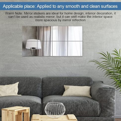 9pcs Self-Adhesive Flexible Mirror, DIY Acrylic Wall Decoration, Flexible Mirror Sheets Decorative Mirror, Frameless Wall Mirror for Bathroom, Porch, Living Room, Bedroom, 15*15cm/Piece in Saudi Arabia