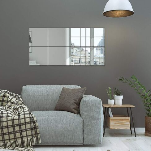 9pcs Self-Adhesive Flexible Mirror, DIY Acrylic Wall Decoration, Flexible Mirror Sheets Decorative Mirror, Frameless Wall Mirror for Bathroom, Porch, Living Room, Bedroom, 15*15cm/Piece in Saudi Arabia