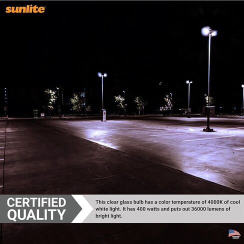 مصباح هاليد معدني Sunlite 03663 MH400/U/MOG M59، 400 واط، قاعدة موغول (E39)، ED37، عمر افتراضي يصل إلى 12,000 ساعة، 36000 لومن، لمسة نهائية شفافة، 4000 كلفن in Kuwait