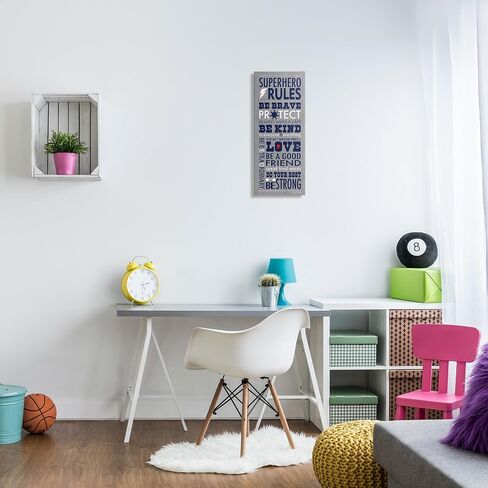 لوحة فنية جدارية من القماش بطباعة The Kids Room By Stupell Gray and Navy Superhero Rules، مقاس 10 × 24، صُنعت بفخر في الولايات المتحدة الأمريكية، متعددة الألوان in Kuwait