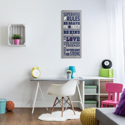 لوحة فنية جدارية من القماش بطباعة The Kids Room By Stupell Gray and Navy Superhero Rules، مقاس 10 × 24، صُنعت بفخر في الولايات المتحدة الأمريكية، متعددة الألوان in Kuwait