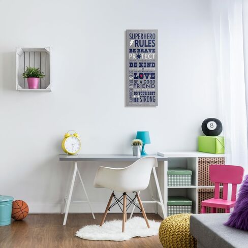 لوحة فنية جدارية من القماش بطباعة The Kids Room By Stupell Gray and Navy Superhero Rules، مقاس 10 × 24، صُنعت بفخر في الولايات المتحدة الأمريكية، متعددة الألوان in Kuwait