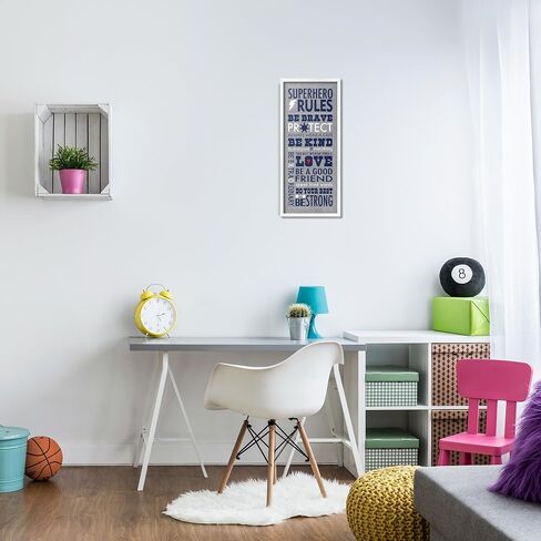 لوحة فنية جدارية من القماش بطباعة The Kids Room By Stupell Gray and Navy Superhero Rules، مقاس 10 × 24، صُنعت بفخر في الولايات المتحدة الأمريكية، متعددة الألوان in Kuwait