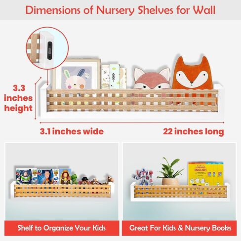 Kids Bookshelf for Wall - Heavy Duty 22 Inches Long Nursery Shelf for Kids Books and Toys - Nursery Shelves for Wall in Saudi Arabia