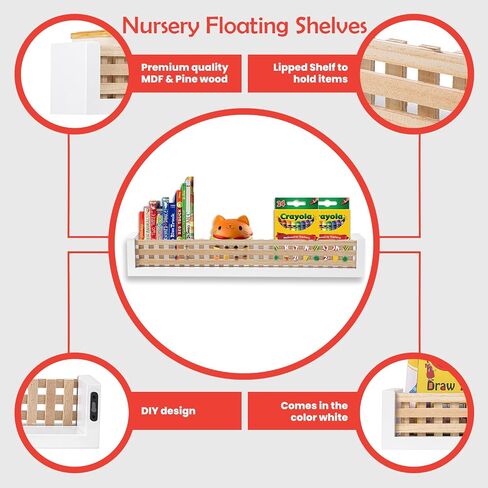 Kids Bookshelf for Wall - Heavy Duty 22 Inches Long Nursery Shelf for Kids Books and Toys - Nursery Shelves for Wall in Saudi Arabia