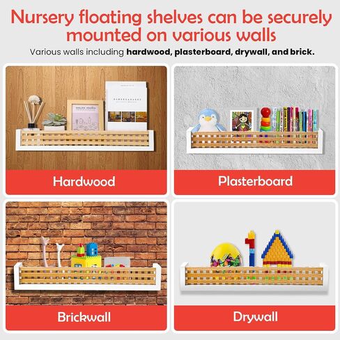 Kids Bookshelf for Wall - Heavy Duty 22 Inches Long Nursery Shelf for Kids Books and Toys - Nursery Shelves for Wall in Saudi Arabia