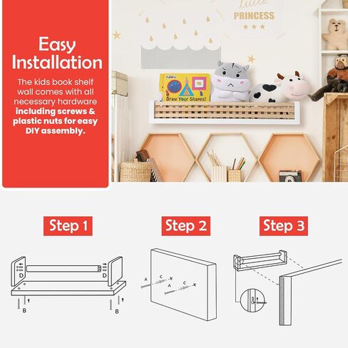 Kids Bookshelf for Wall - Heavy Duty 22 Inches Long Nursery Shelf for Kids Books and Toys - Nursery Shelves for Wall in Saudi Arabia