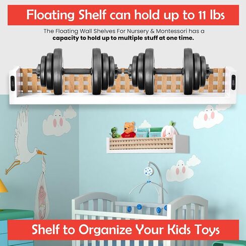 Kids Bookshelf for Wall - Heavy Duty 22 Inches Long Nursery Shelf for Kids Books and Toys - Nursery Shelves for Wall in Saudi Arabia