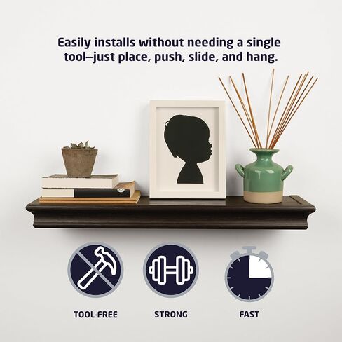 HIGH & MIGHTY 515606 Decorative 18" Floating Shelf Holds up to 15lbs, Easy Tool-Free Dry Wall Installation, Beveled, Retail Packaging, Espresso in Saudi Arabia
