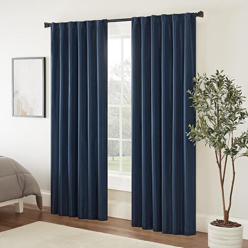 ECLIPSE Fresno Modern Blackout Thermal Rod Pocket Window Curtain for Bedroom (1 Panel), 52" x 95", Black in Saudi Arabia
