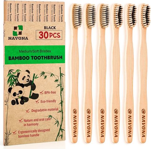 30 قطعة من فرشاة أسنان الخيزران القابلة للتحلل البيولوجي (ناعمة + متوسطة)، مجموعة فرش أسنان من الخشب الطبيعي، صديقة للبيئة، خالية من البيسفينول أ، خشب فحمي قابل للتحلل البيولوجي وقابل للتحلل - صندوق من فرشتي أسنان للسفر قابلة لإعادة الاستخدام in Kuwait