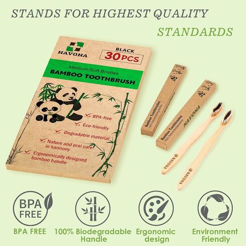30 قطعة من فرشاة أسنان الخيزران القابلة للتحلل البيولوجي (ناعمة + متوسطة)، مجموعة فرش أسنان من الخشب الطبيعي، صديقة للبيئة، خالية من البيسفينول أ، خشب فحمي قابل للتحلل البيولوجي وقابل للتحلل - صندوق من فرشتي أسنان للسفر قابلة لإعادة الاستخدام in Kuwait