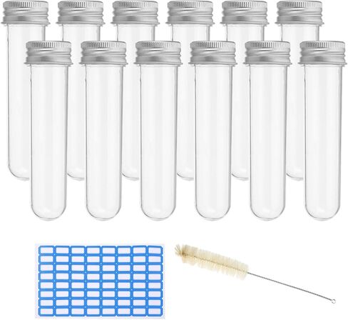 PATIKIL 30ml Test Tubes Set, 24pcs 4.3x1" Plastic Clear Round Bottom Test Tube Containers with Labels for Bead Party Candy Bath Salt Storage Plant Propagation, Silver Cap in Saudi Arabia