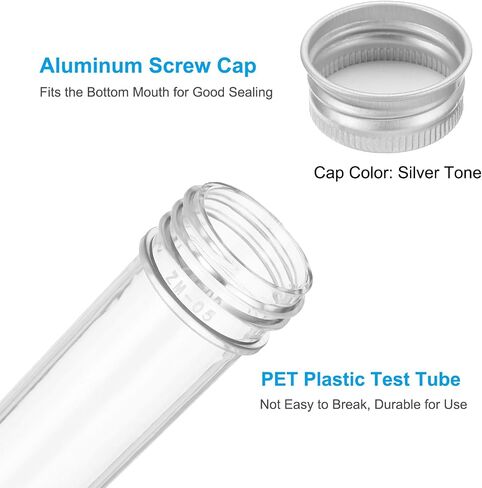 PATIKIL 30ml Test Tubes Set, 24pcs 4.3x1" Plastic Clear Round Bottom Test Tube Containers with Labels for Bead Party Candy Bath Salt Storage Plant Propagation, Silver Cap in Saudi Arabia