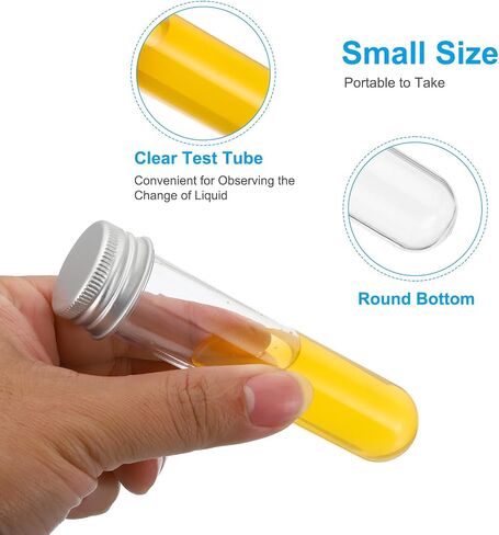 PATIKIL 30ml Test Tubes Set, 24pcs 4.3x1" Plastic Clear Round Bottom Test Tube Containers with Labels for Bead Party Candy Bath Salt Storage Plant Propagation, Silver Cap in Saudi Arabia