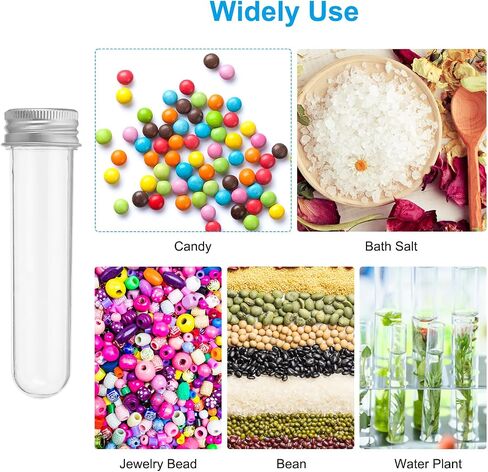 PATIKIL 30ml Test Tubes Set, 24pcs 4.3x1" Plastic Clear Round Bottom Test Tube Containers with Labels for Bead Party Candy Bath Salt Storage Plant Propagation, Silver Cap in Saudi Arabia