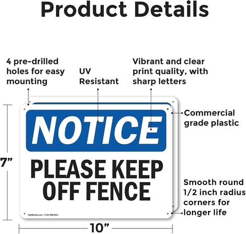 (عبوتان) علامة إشعار OSHA من فضلك Keep Off Fence OSHA مقاس 10 بوصة × 7 بوصة، مقاومة للطقس، محمية من الأشعة فوق البنفسجية لمكان العمل، والأعمال التجارية، وموقع البناء، صُنعت في الولايات المتحدة الأمريكية in Saudi Arabia