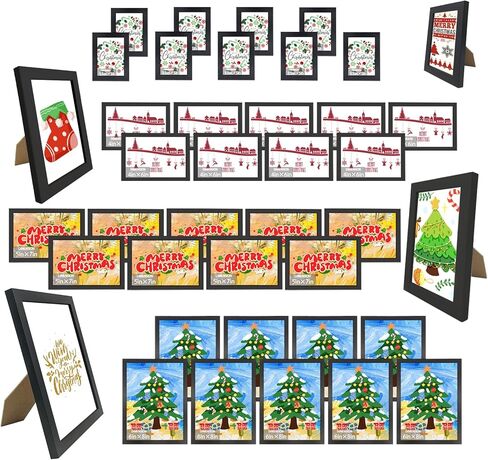 مجموعة من 40 إطار صورة مجمعة لديكور الحائط وإطارات الصور معرض إطار الحائط للعرض على الحائط أو الطاولة، مقاسات متعددة تتضمن 6x8، 5x7، 4x6، 3x5، أسود in Kuwait