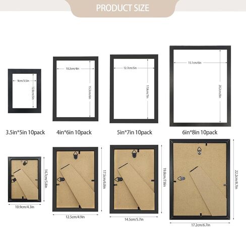 مجموعة من 40 إطار صورة مجمعة لديكور الحائط وإطارات الصور معرض إطار الحائط للعرض على الحائط أو الطاولة، مقاسات متعددة تتضمن 6x8، 5x7، 4x6، 3x5، أسود in Kuwait