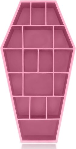 Curio Coffin Shelf - Wooden Goth Decor for Display or Storage of Shot Glasses, Mini Figures, Rocks, and More - 18.5 by 9.5 by 2.75 Inches (Pink) in Saudi Arabia