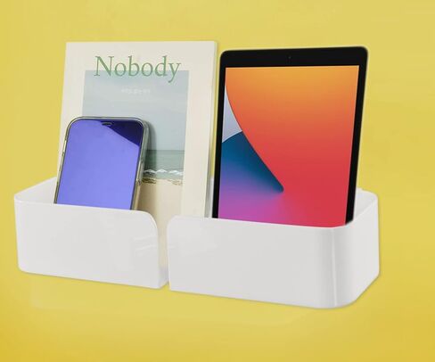 مجموعة Home-X مكونة من منظمي حائط عائمين مع فتحة لشاحن الهاتف، وأرفف لاصقة سهلة التركيب، ومنظمات حائط لجانب السرير أو المطبخ أو المكتب، بطول 25.4 سم × عرض 7.62 سم ​​× ارتفاع 5.08 سم، أبيض in Kuwait