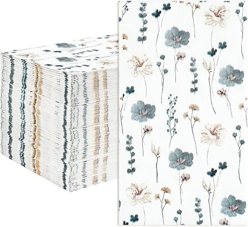 100 Pcs Watercolor Floral Summer Guest Napkins 3 Ply Blue Beige Flower Disposable Hand Towels for Bathroom Modern Minimalist Floral Napkins for Anniversary Wedding Bridal Shower Party Decoration in Saudi Arabia