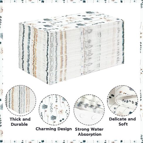 100 Pcs Watercolor Floral Summer Guest Napkins 3 Ply Blue Beige Flower Disposable Hand Towels for Bathroom Modern Minimalist Floral Napkins for Anniversary Wedding Bridal Shower Party Decoration in Saudi Arabia