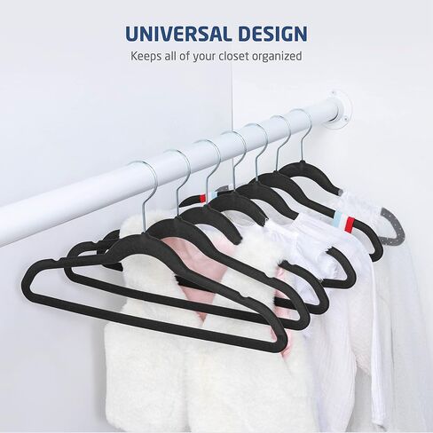 Zober Velvet Kids Hangers for Closet - Pack of 50 Non Slip Childrens Hangers for Shirts, Pants & Dresses w/Swivel Hook - Durable Clothes Hanger w/Notches - Small Hangers - Black in Saudi Arabia