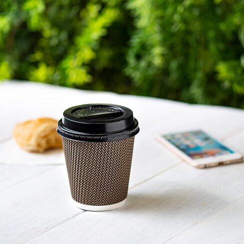 حزمة مريحة [16 أوقية. - 50 مجموعة من فناجين القهوة الساخنة الورقية المموجة المعزولة باللون البني مع أغطية (قد يختلف لون الأغطية) - مثالية للمشروبات الساخنة والسفر والاستخدام المكتبي in Kuwait