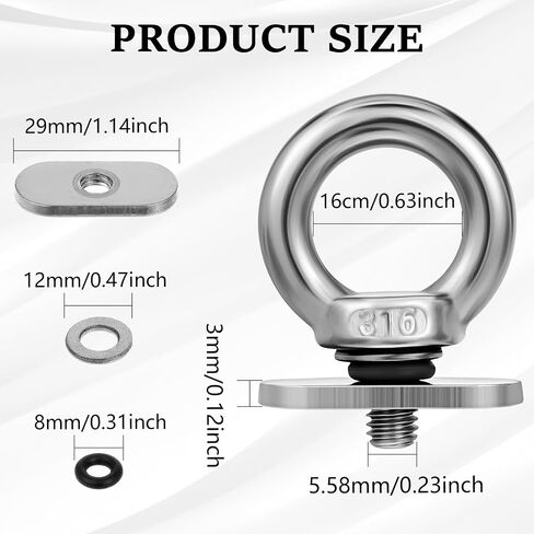 4 Pcs Kayak Track Mount Tie Down Eyelet 316 Stainless Steel Eye Nut Kayak Rail Accessories M6 Eye Bolts with Nuts Machinery Shoulder Eyebolts for Kayak Canoe Boat Bungee Cord in Saudi Arabia