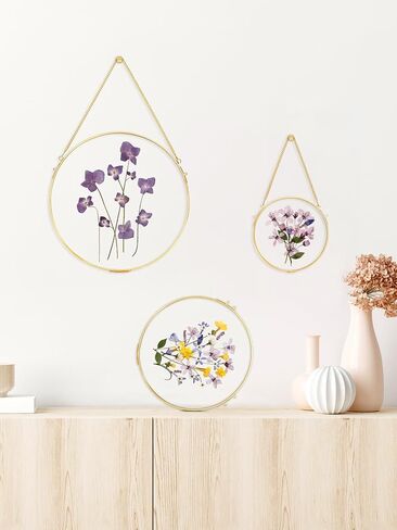 Glass Frame for Pressed Flowers Handmade, Wall Hanging Brass Floating Frame, Double Glass Round Picture, Glass Frame for Dried Flowers Poster Home Wall Decor, Circle, Gold (FRAME ONLY) in Saudi Arabia