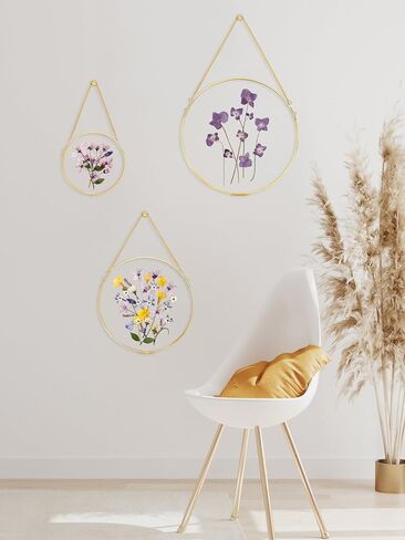 Glass Frame for Pressed Flowers Handmade, Wall Hanging Brass Floating Frame, Double Glass Round Picture, Glass Frame for Dried Flowers Poster Home Wall Decor, Circle, Gold (FRAME ONLY) in Saudi Arabia