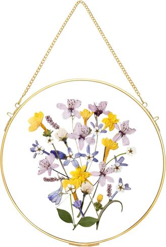Glass Frame for Pressed Flowers Handmade, Wall Hanging Brass Floating Frame, Double Glass Round Picture, Glass Frame for Dried Flowers Poster Home Wall Decor, Circle, Gold (FRAME ONLY) in Saudi Arabia