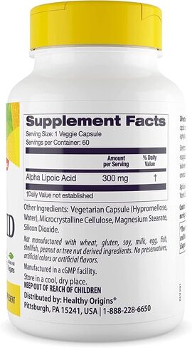 Healthy Origins Alpha Lipoic Acid 300 Mg (Supports Healthy Metabolism, Antioxidant, Non-GMO, Gluten Free, Vegan), 60 Veggie Caps in Saudi Arabia