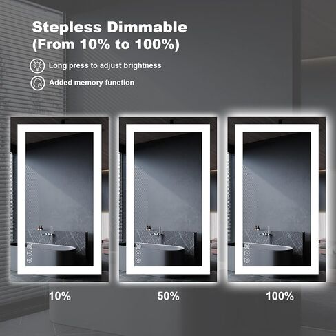 مرآة حمام LED مقاس 77 بوصة × 36 بوصة مع إضاءة أمامية وخلفية، مرايا حائط كبيرة قابلة للتعتيم مع مقاومة للضباب، زجاج مقسى، 3 ألوان، مرآة زينة مزدوجة LED in Saudi Arabia